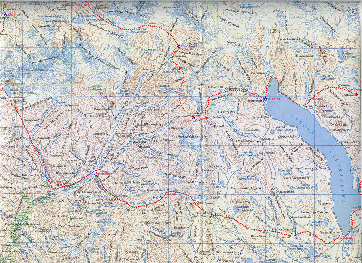 Carte de la cordillère de Vilcanota — partie sud