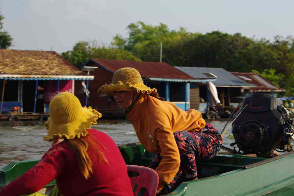 Navigation sur le lac Tonlé Sap (បឹងទន្លេសាប) (remontée de la rivière Sangker (ស្ទឹងសង្កែ)). Excursion en barque dans le village de Prek Toal (ភូមិ ព្រែក​ទាល់), le 24 janvier 2023