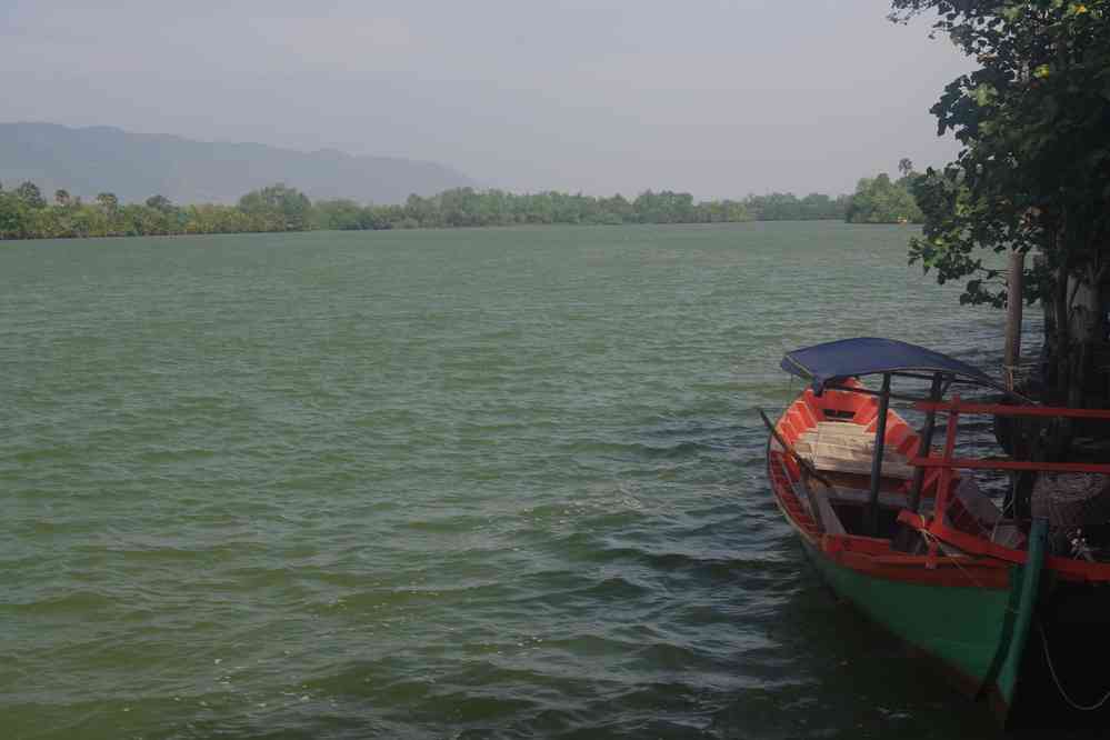 La rivière de Preaek Tuek Chhu vue de notre gîte, près de Kampot (ក្រុងកំពត), le 30 janvier 2023