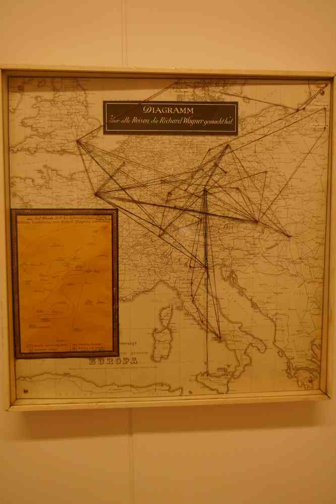 Bayreuth, musée Richard-Wagner. Diagramme des voyages de Richard Wagner