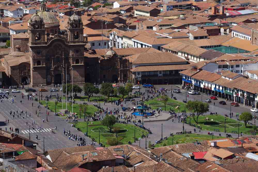 Cuzco, la place d’armes depuis le clocher de l’église San Cristóbal, le 16 août 2024