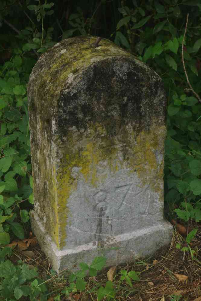 Randonnée le long de la Somme. On trouve de loin en loin ce type de bornes kilométriques… qui font paraître le cheminement bien long, d’autant qu’il en manque quelques unes ! Le dimanche 14 septembre 2025