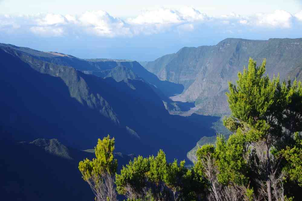 Montée en véhicule vers le piton de la Fournaise. Vue vers la rivière des Remparts. Le jeudi 7 mai 2015
